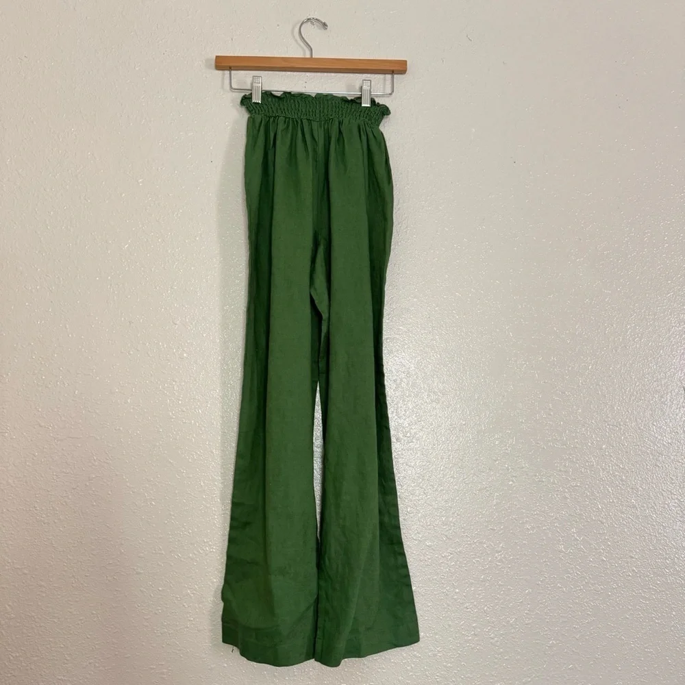 Reformation Vera Linen Green Pants
